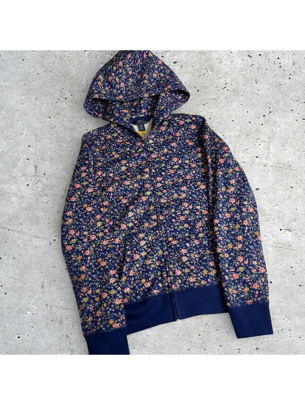 Polo Ralph Lauren Girls Floral Print Zip Front Blue Hoodie Size XL